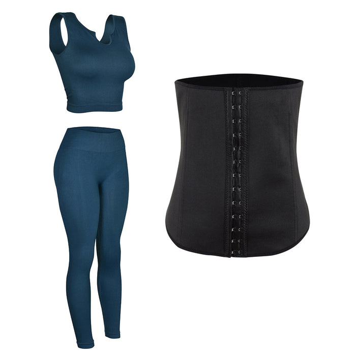 Conjunto deportivo de dos piezas Prusia y cinturilla de látex Megan.